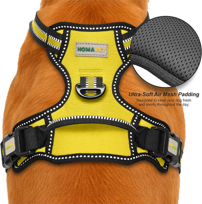 . No Pull Dog Harness with Dual Leash Attachment Points, Soft Padding Adjustable Reflective pet Vest, Balanced Support Design, Comfort Control Handle (Yellow, M)