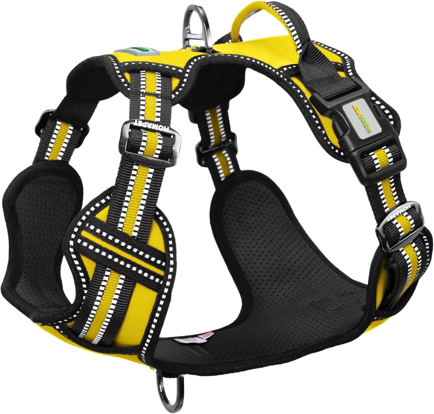 . No Pull Dog Harness with Dual Leash Attachment Points, Soft Padding Adjustable Reflective pet Vest, Balanced Support Design, Comfort Control Handle (Yellow, M)