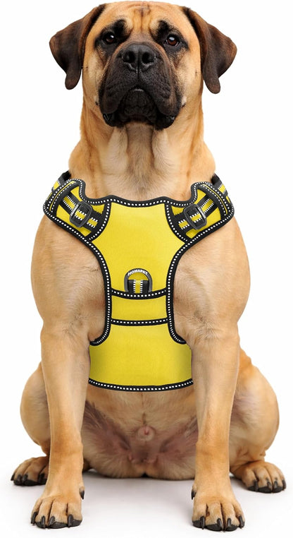 . No Pull Dog Harness with Dual Leash Attachment Points, Soft Padding Adjustable Reflective pet Vest, Balanced Support Design, Comfort Control Handle (Yellow, M)