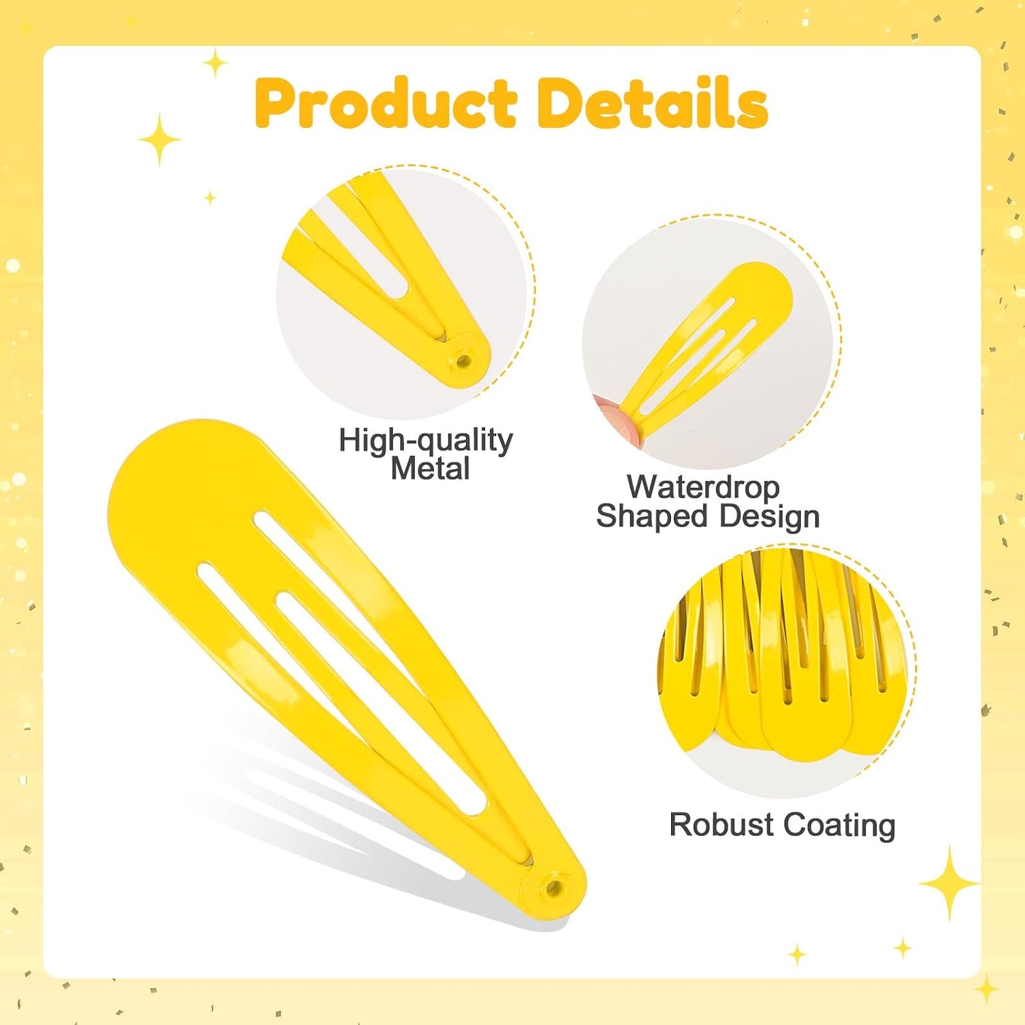 2 Inch Yellow Hair Clips Barrettes Metal Snap Clips for Women Durable Water Drop Ideal Hair Accessories for Hairdressing Wedding and Everyday Use 20 pcs