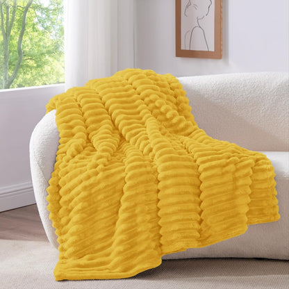 Striped Fleece Throw Blanket, Light Yellow, 50"x60" | 300GSM Microfiber Fleece, Soft Cozy, Lightweight Warm, Double-Sided Plush, Machine Washable, Gift, Room Decor, for Couch Sofa
