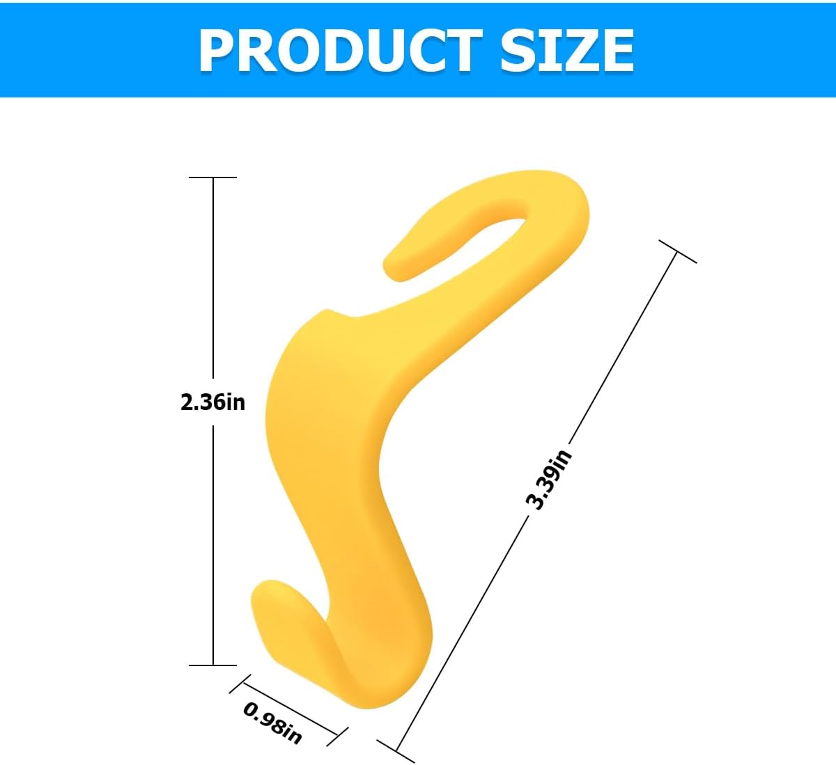 4 Pack Car Seat Headrest Hooks for Vehicle Seats, Yellow | rear-row hanging storage, supports bags coats and groceries, fits matching headrest posts, interior accessory
