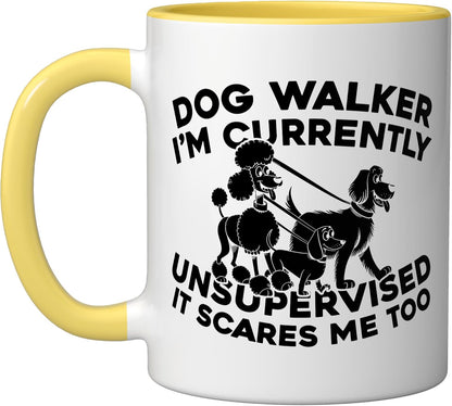 Walking - Exercise Pet Care Dog Walker Ceramic Mug, Yellow/White