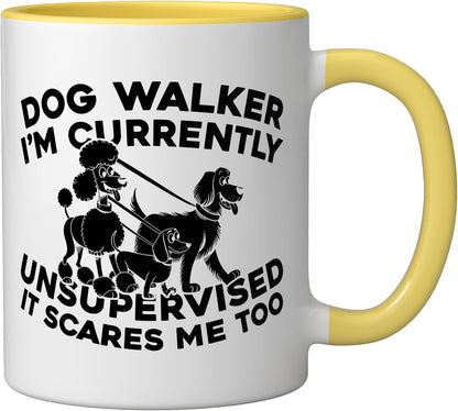 Walking - Exercise Pet Care Dog Walker Ceramic Mug, Yellow/White