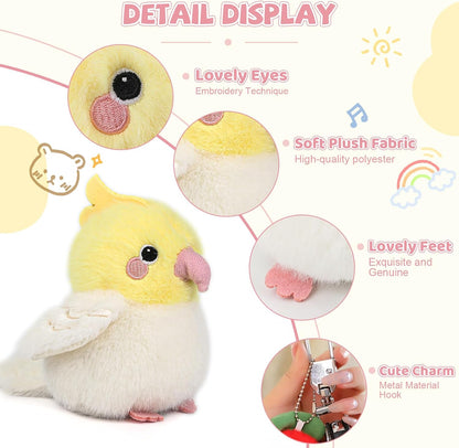 4.7 inches Cockatiel Plush Realistic Yellow Bird Stuffed Animal Cute Plush Toy Bird Bag Pendant Christmas Birthday Valentine's Day Gift for Friends Kids