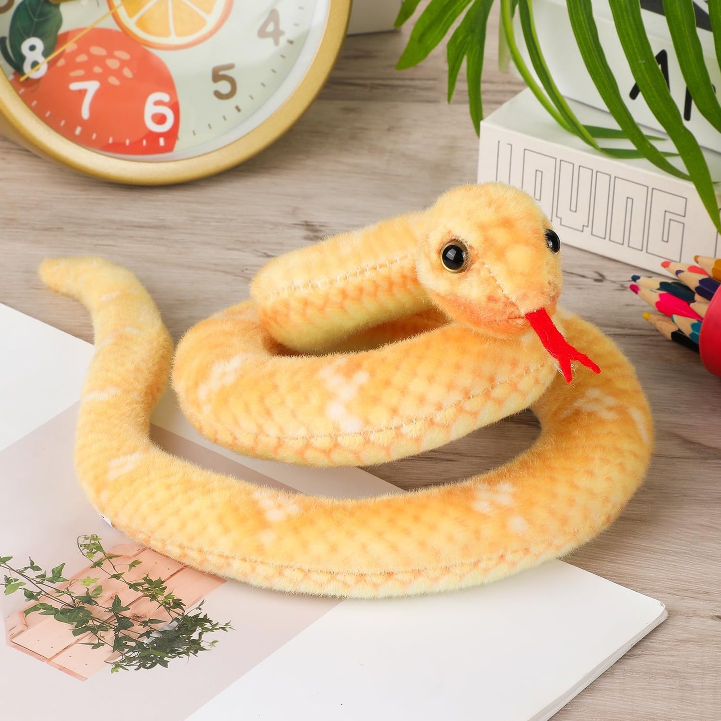 Snake Plush Stuffed Animal, 27 in, Yellow | Small Toy Snakes for Kids, Giant Stuffed Animals, Lifelike, Birthday Present Party Prank Prop