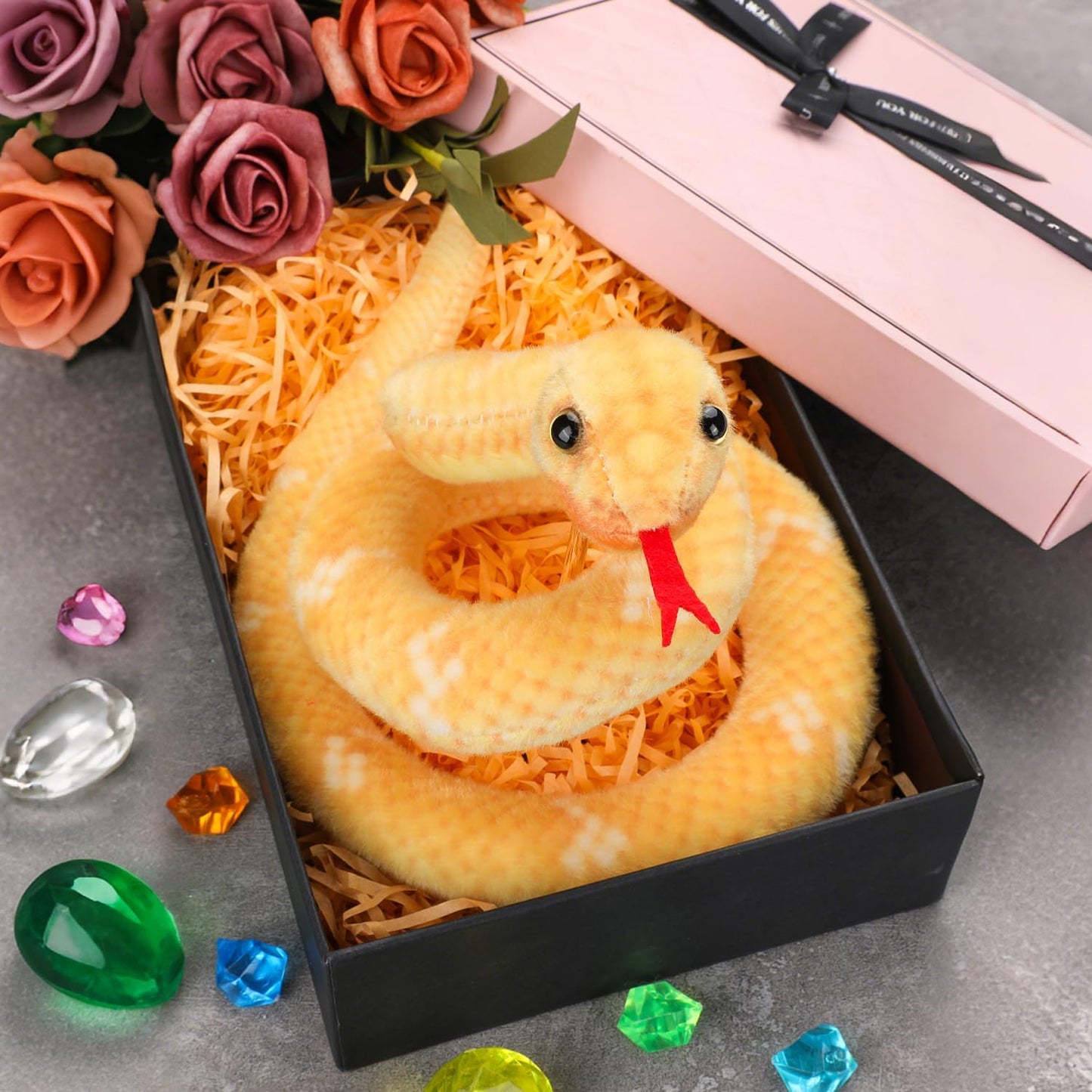 Snake Plush Stuffed Animal, 27 in, Yellow | Small Toy Snakes for Kids, Giant Stuffed Animals, Lifelike, Birthday Present Party Prank Prop