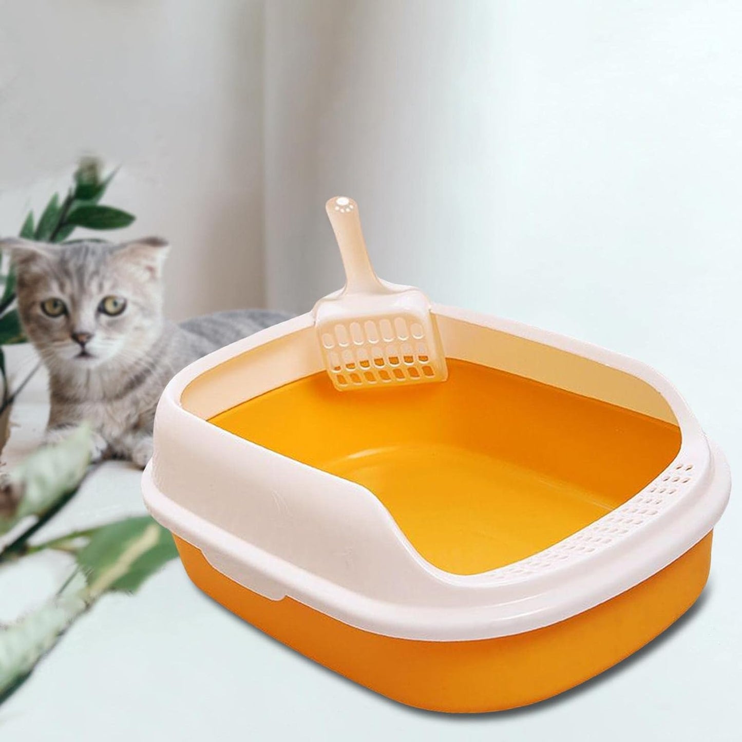 Cat, Toilet, Pet Litter Pan with Litter Bedpan, Easy to Clean for Doggy Small Animals, Yellow