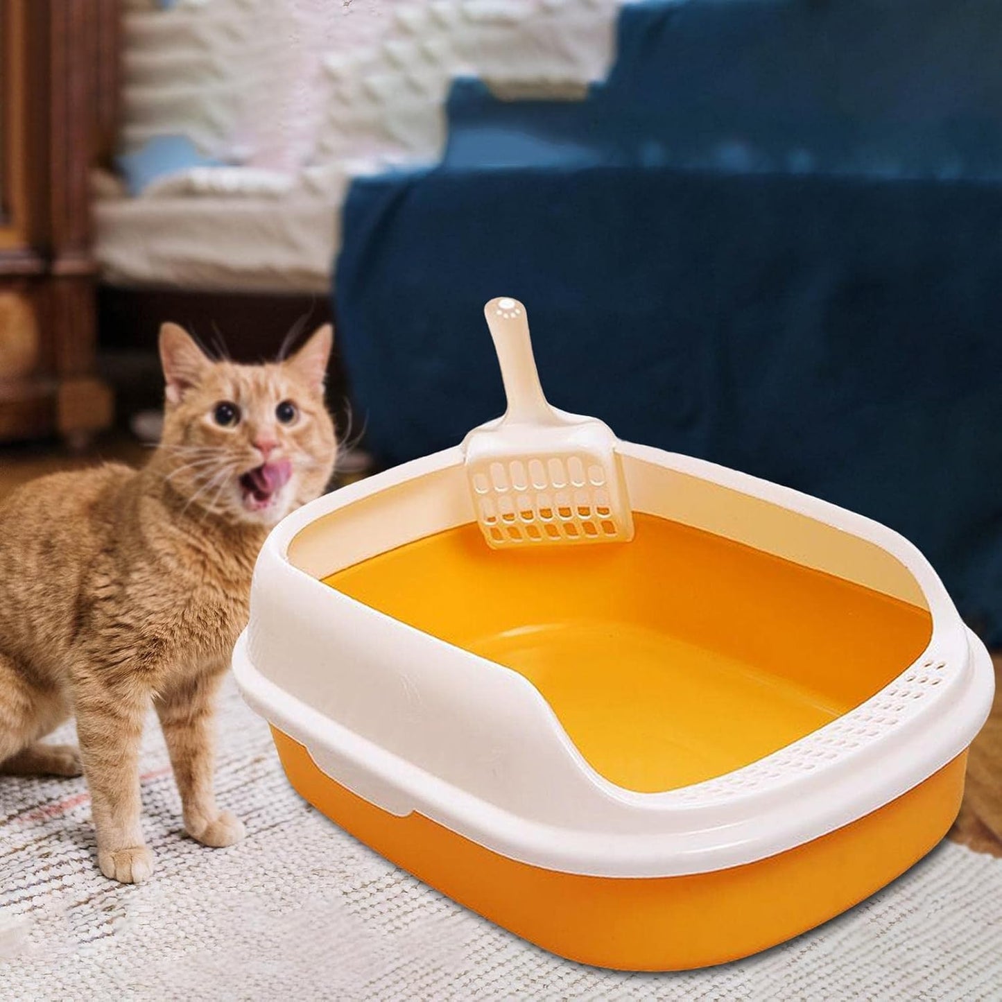 Cat, Toilet, Pet Litter Pan with Litter Bedpan, Easy to Clean for Doggy Small Animals, Yellow