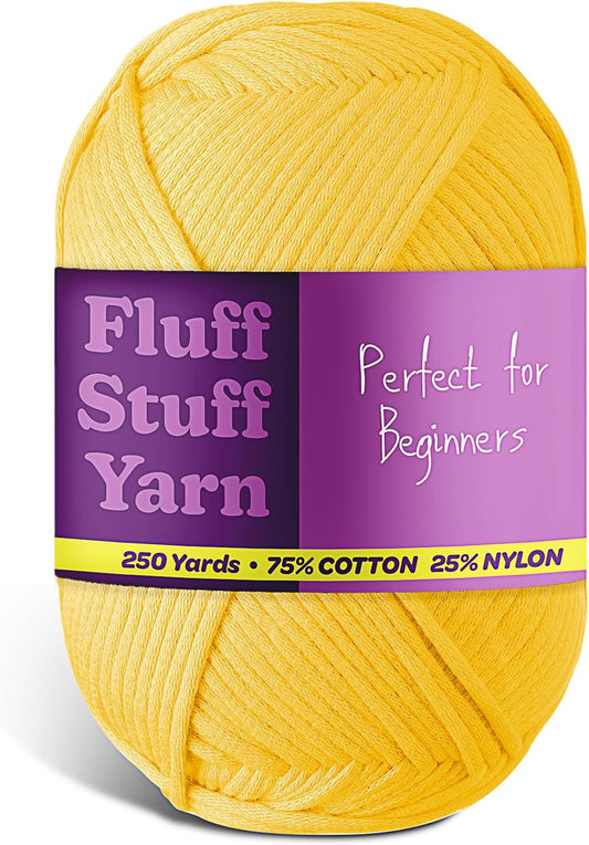 Soft Yarn for Crocheting – Crochet & Knitting Yarn, Beginner Yarn with Easy-to-See Stitches, 250 Yds Amigurumi Yarn, Cotton-Nylon Blend Tshirt Yarn for Crocheting, Worsted Weight Yarn 4, Bright Yellow