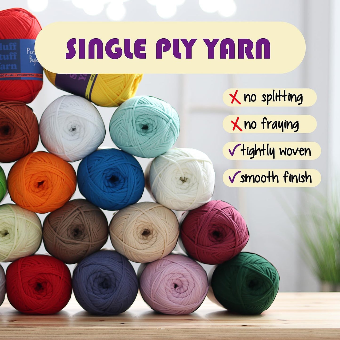 Soft Yarn for Crocheting – Crochet & Knitting Yarn, Beginner Yarn with Easy-to-See Stitches, 250 Yds Amigurumi Yarn, Cotton-Nylon Blend Tshirt Yarn for Crocheting, Worsted Weight Yarn 4, Bright Yellow