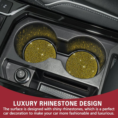 2PCS Bling Car Cup Holder Coaster, 2.75 Inch Car Cup Holder Insert Coaster, Crystal Rhinestone Car Drink Cup Mat, Automotive Bling Coaster Accessories for Women Girls (Lemon Yellow)