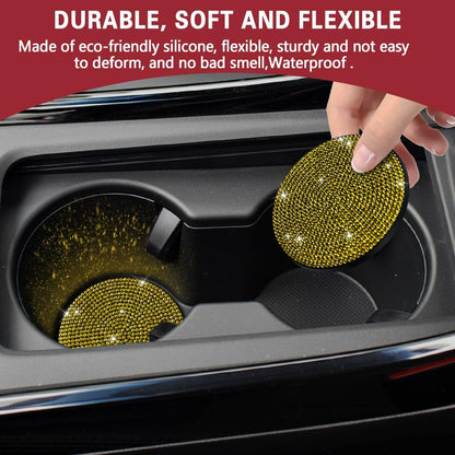2PCS Bling Car Cup Holder Coaster, 2.75 Inch Car Cup Holder Insert Coaster, Crystal Rhinestone Car Drink Cup Mat, Automotive Bling Coaster Accessories for Women Girls (Lemon Yellow)