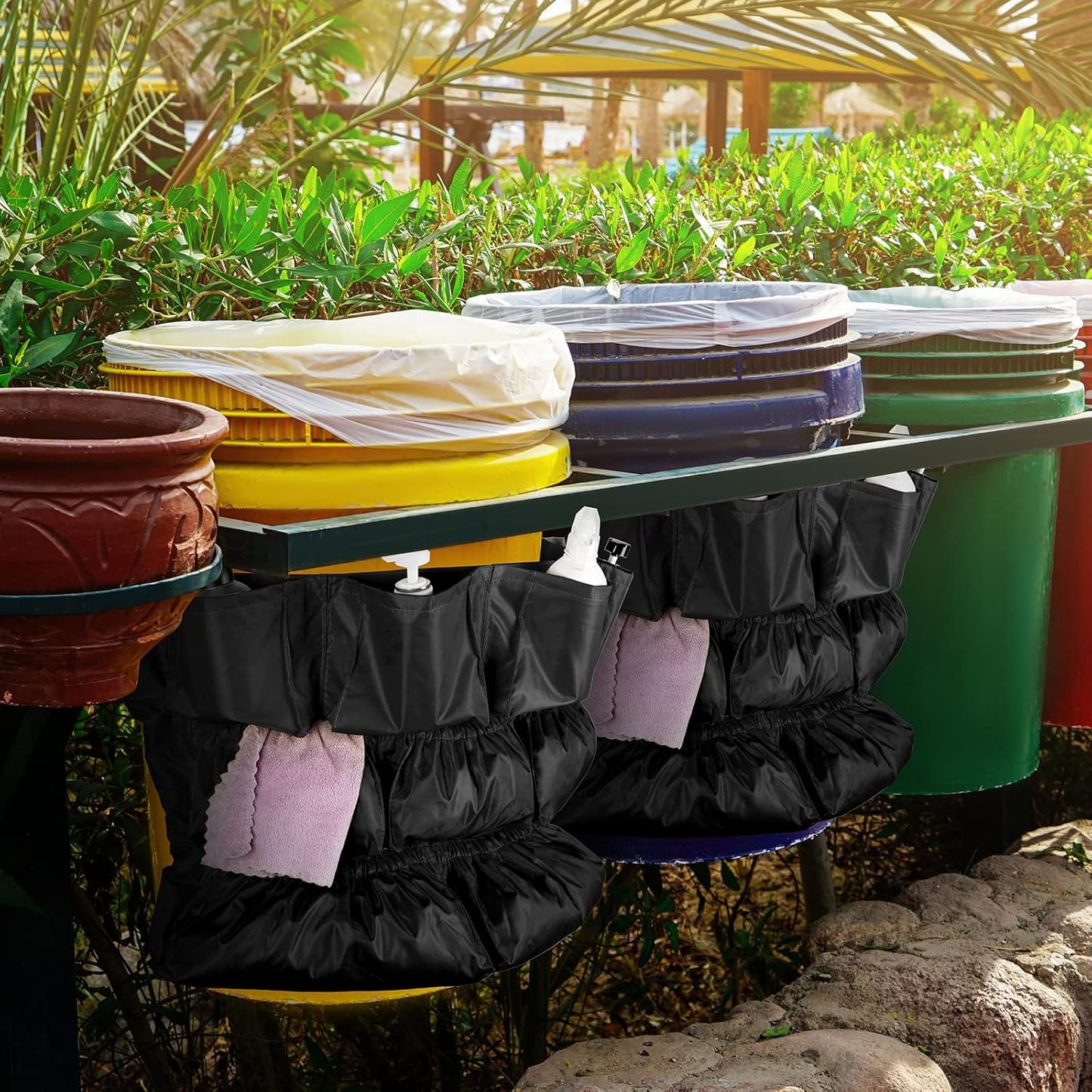 4 Pcs Trash Can Caddy Bag Cleaning Caddy Bag for Garbage Bins Trash Holder Cart Garbage Bin Storage Organizer, Fits 32-50 Gallon Can, Janitorial Storage Cleaning Supplies (Yellow)