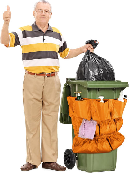 4 Pcs Trash Can Caddy Bag Cleaning Caddy Bag for Garbage Bins Trash Holder Cart Garbage Bin Storage Organizer, Fits 32-50 Gallon Can, Janitorial Storage Cleaning Supplies (Yellow)