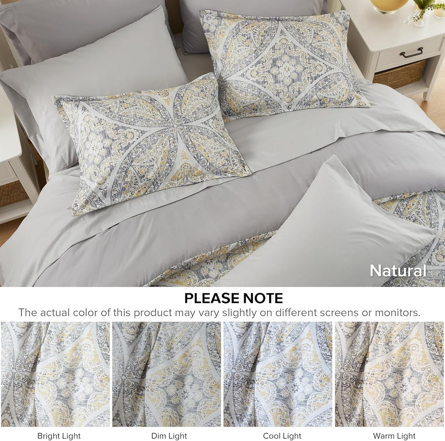 Bed in A Bag Comforter Set - Trendy Casual Design Full Comforter with Complete Sheet Set with Side Pocket, All Season, Shams, Gloria, Full Grey/Yellow 9 Piece