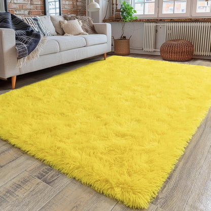 Dssimo Super Fluffy Area Rug for Bedroom, Modern Shag Yellow Area Rugs, Soft Plush Small Carpet for Kids,Girls Boys and Teens Decorations for Living Room Dorm Nursery Classroom, 4x6 Feet