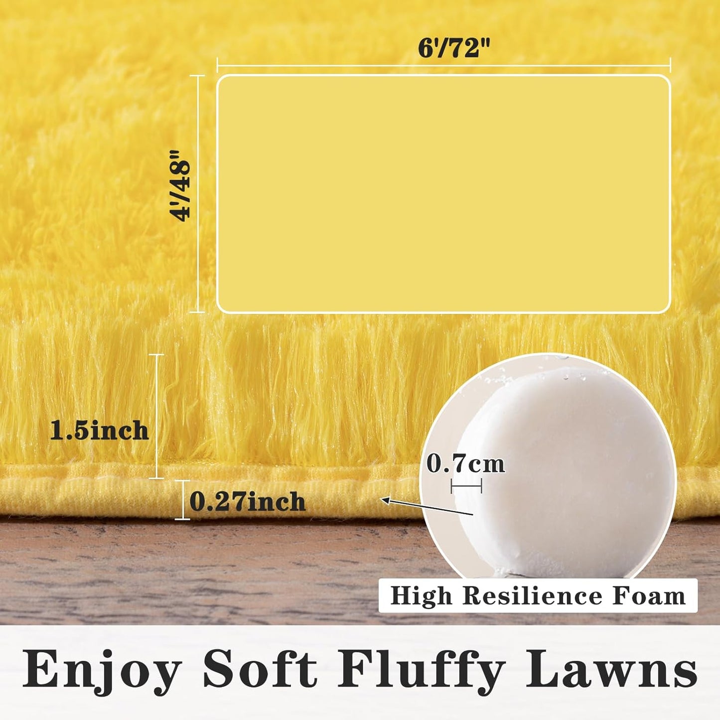 Dssimo Super Fluffy Area Rug for Bedroom, Modern Shag Yellow Area Rugs, Soft Plush Small Carpet for Kids,Girls Boys and Teens Decorations for Living Room Dorm Nursery Classroom, 4x6 Feet