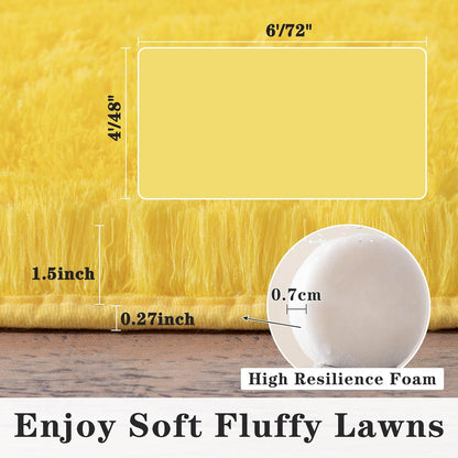 Dssimo Super Fluffy Area Rug for Bedroom, Modern Shag Yellow Area Rugs, Soft Plush Small Carpet for Kids,Girls Boys and Teens Decorations for Living Room Dorm Nursery Classroom, 4x6 Feet