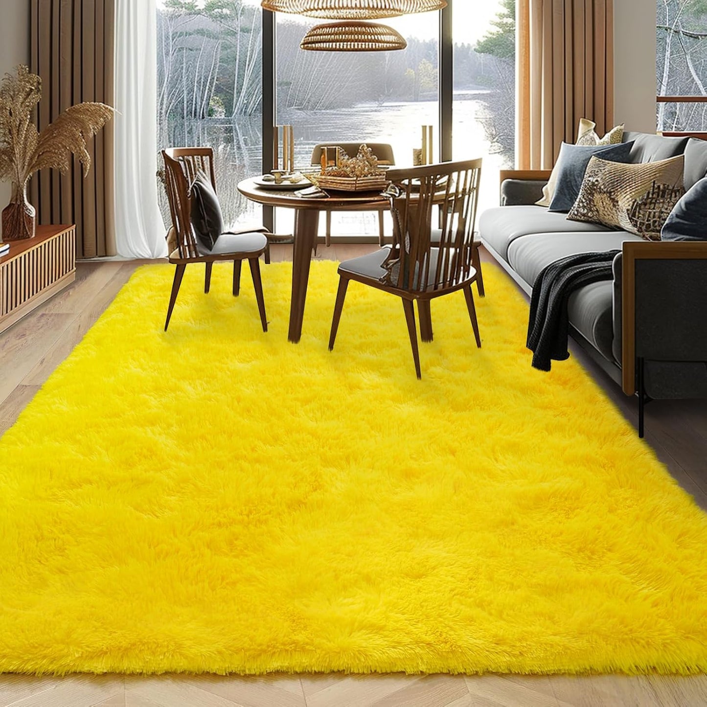 Dssimo Super Fluffy Area Rug for Bedroom, Modern Shag Yellow Area Rugs, Soft Plush Small Carpet for Kids,Girls Boys and Teens Decorations for Living Room Dorm Nursery Classroom, 4x6 Feet