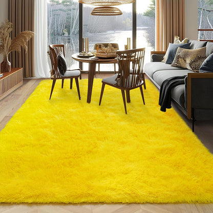 Dssimo Super Fluffy Area Rug for Bedroom, Modern Shag Yellow Area Rugs, Soft Plush Small Carpet for Kids,Girls Boys and Teens Decorations for Living Room Dorm Nursery Classroom, 4x6 Feet