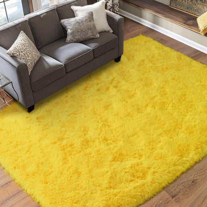 Dssimo Super Fluffy Area Rug for Bedroom, Modern Shag Yellow Area Rugs, Soft Plush Small Carpet for Kids,Girls Boys and Teens Decorations for Living Room Dorm Nursery Classroom, 4x6 Feet