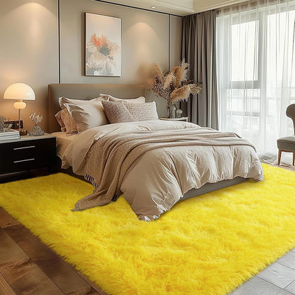 Dssimo Super Fluffy Area Rug for Bedroom, Modern Shag Yellow Area Rugs, Soft Plush Small Carpet for Kids,Girls Boys and Teens Decorations for Living Room Dorm Nursery Classroom, 4x6 Feet