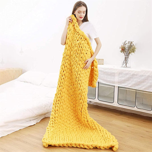 Chunky Knit - Super Soft Hand-Knitted Blanket Chunky Wool Knit Throw Sofa Blanket Knitted Blanket for Couch Bed Sofa Home Decor Gift,Yellow,6060cm