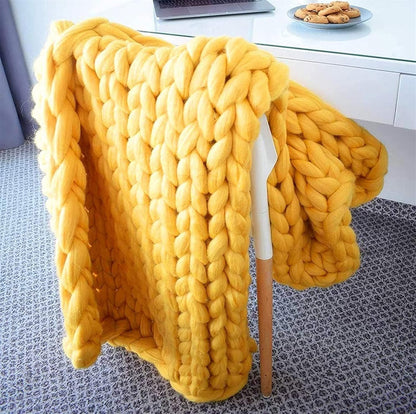 Chunky Knit - Super Soft Hand-Knitted Blanket Chunky Wool Knit Throw Sofa Blanket Knitted Blanket for Couch Bed Sofa Home Decor Gift,Yellow,6060cm