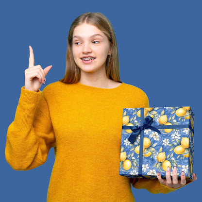 Lemon Wrapping Paper Roll Moroccan Gift Wrap Sheets Paper - Blue Yellow Spring Designs for Women Girls Wedding Thanksgiving Birthday - Total 28.5sq.ft