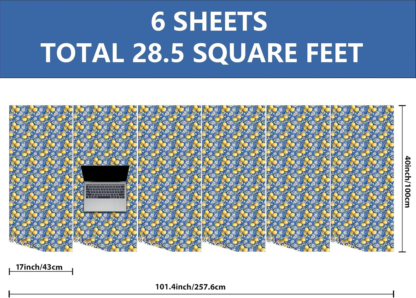Lemon Wrapping Paper Roll Moroccan Gift Wrap Sheets Paper - Blue Yellow Spring Designs for Women Girls Wedding Thanksgiving Birthday - Total 28.5sq.ft