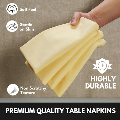 Pale Yellow Cloth Napkins 4 Pack, 17x17 Inches, 100% Cotton, Decorative Washable Table Linen, Soft Reusable Cloth for Baby Shower, Everyday Dining, Spring Wedding, Easter Holiday