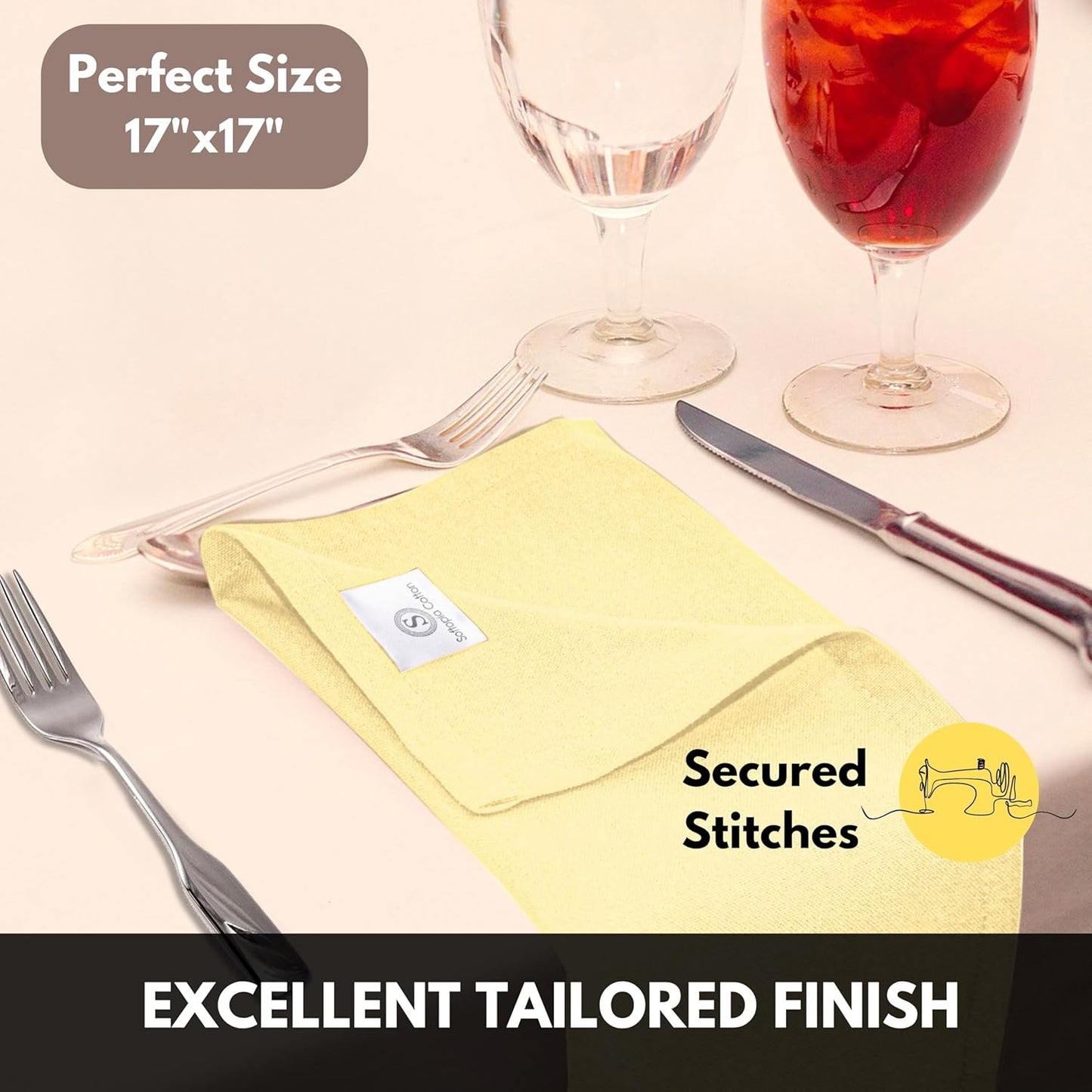Pale Yellow Cloth Napkins 4 Pack, 17x17 Inches, 100% Cotton, Decorative Washable Table Linen, Soft Reusable Cloth for Baby Shower, Everyday Dining, Spring Wedding, Easter Holiday