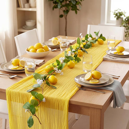 2 Pcs Amalfi Coast Party Decorations Mediterranean Table Decor, 6 ft Lemon Garland 35x 71 in Yellow Cheesecloth Table Runner Capri Lemon Garland Italian Runner Summer Party Home Decor
