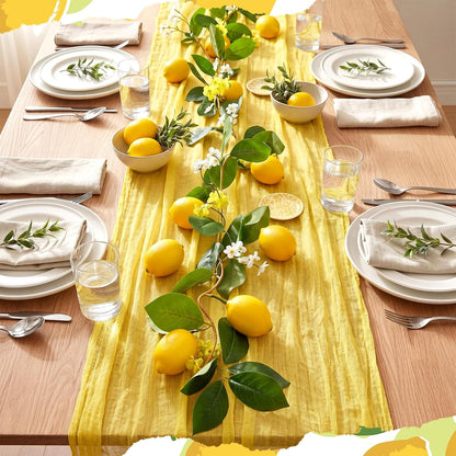 2 Pcs Amalfi Coast Party Decorations Mediterranean Table Decor, 6 ft Lemon Garland 35x 71 in Yellow Cheesecloth Table Runner Capri Lemon Garland Italian Runner Summer Party Home Decor