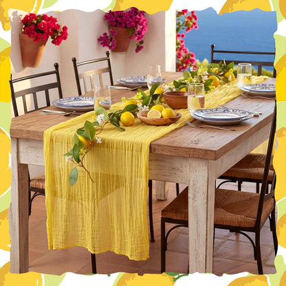 2 Pcs Amalfi Coast Party Decorations Mediterranean Table Decor, 6 ft Lemon Garland 35x 71 in Yellow Cheesecloth Table Runner Capri Lemon Garland Italian Runner Summer Party Home Decor