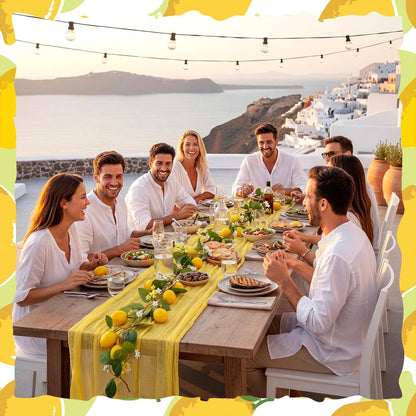 2 Pcs Amalfi Coast Party Decorations Mediterranean Table Decor, 6 ft Lemon Garland 35x 71 in Yellow Cheesecloth Table Runner Capri Lemon Garland Italian Runner Summer Party Home Decor