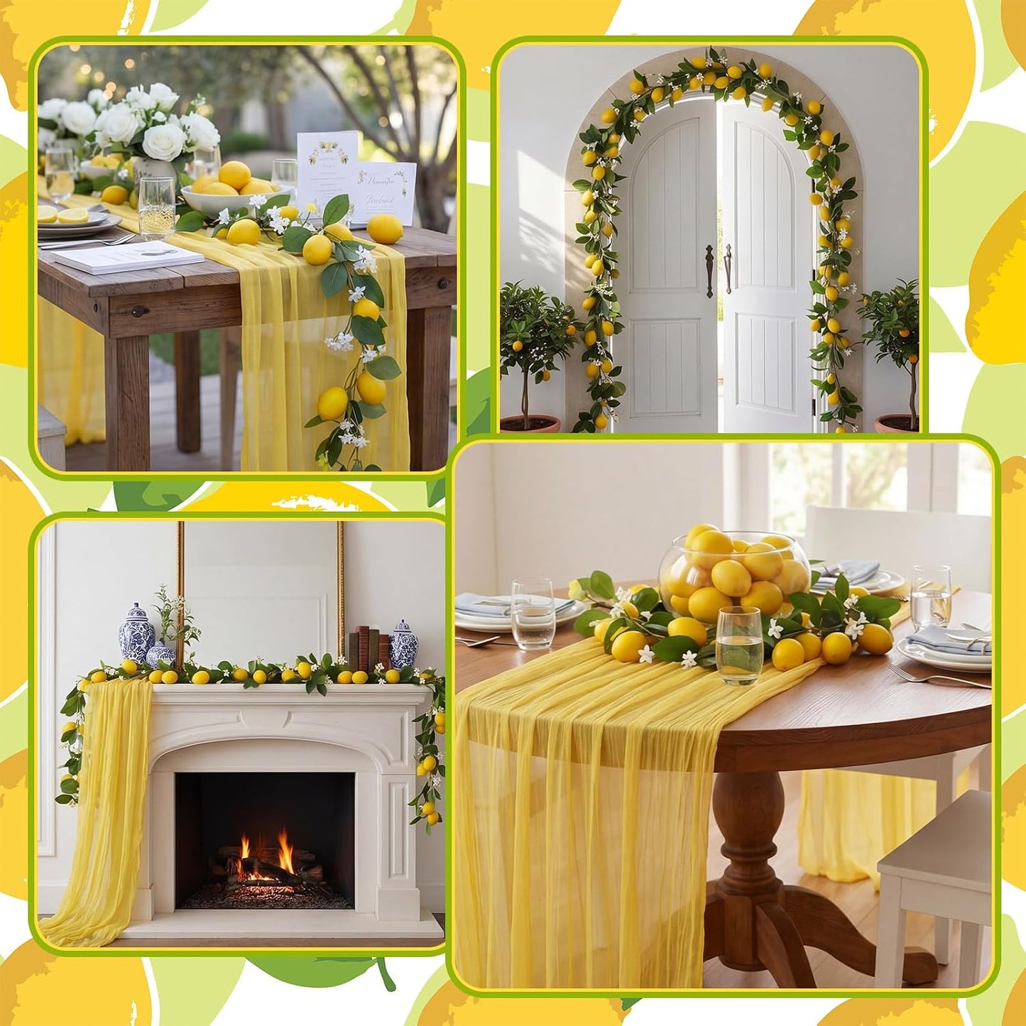 2 Pcs Amalfi Coast Party Decorations Mediterranean Table Decor, 6 ft Lemon Garland 35x 71 in Yellow Cheesecloth Table Runner Capri Lemon Garland Italian Runner Summer Party Home Decor