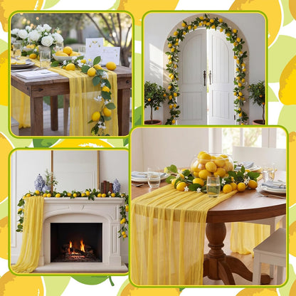 2 Pcs Amalfi Coast Party Decorations Mediterranean Table Decor, 6 ft Lemon Garland 35x 71 in Yellow Cheesecloth Table Runner Capri Lemon Garland Italian Runner Summer Party Home Decor