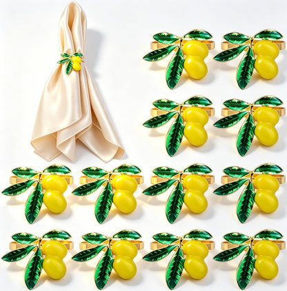 Lemon Napkin Rings Set of 12 | Metal Spring Napkin Holders | Flower Napkins Buckle Ring for Mother's Day Birthday Wedding Dinners Parties Table Decoration and Daily Use(Yellow Lemon)