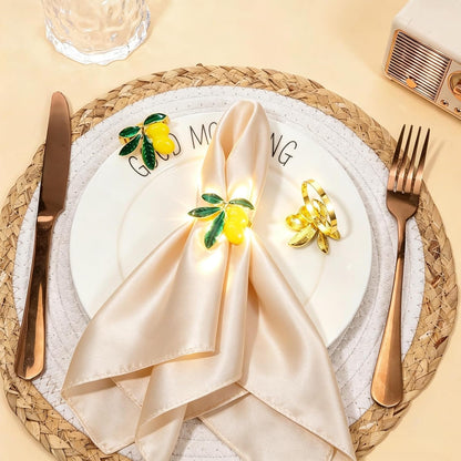 Lemon Napkin Rings Set of 12 | Metal Spring Napkin Holders | Flower Napkins Buckle Ring for Mother's Day Birthday Wedding Dinners Parties Table Decoration and Daily Use(Yellow Lemon)