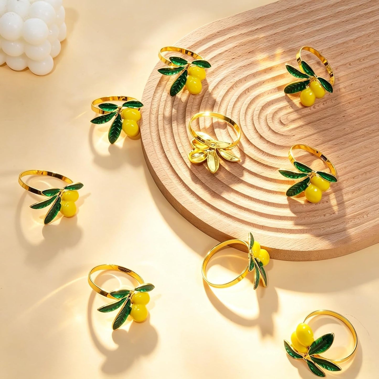 Lemon Napkin Rings Set of 12 | Metal Spring Napkin Holders | Flower Napkins Buckle Ring for Mother's Day Birthday Wedding Dinners Parties Table Decoration and Daily Use(Yellow Lemon)