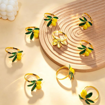 Lemon Napkin Rings Set of 12 | Metal Spring Napkin Holders | Flower Napkins Buckle Ring for Mother's Day Birthday Wedding Dinners Parties Table Decoration and Daily Use(Yellow Lemon)