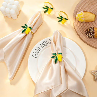 Lemon Napkin Rings Set of 12 | Metal Spring Napkin Holders | Flower Napkins Buckle Ring for Mother's Day Birthday Wedding Dinners Parties Table Decoration and Daily Use(Yellow Lemon)