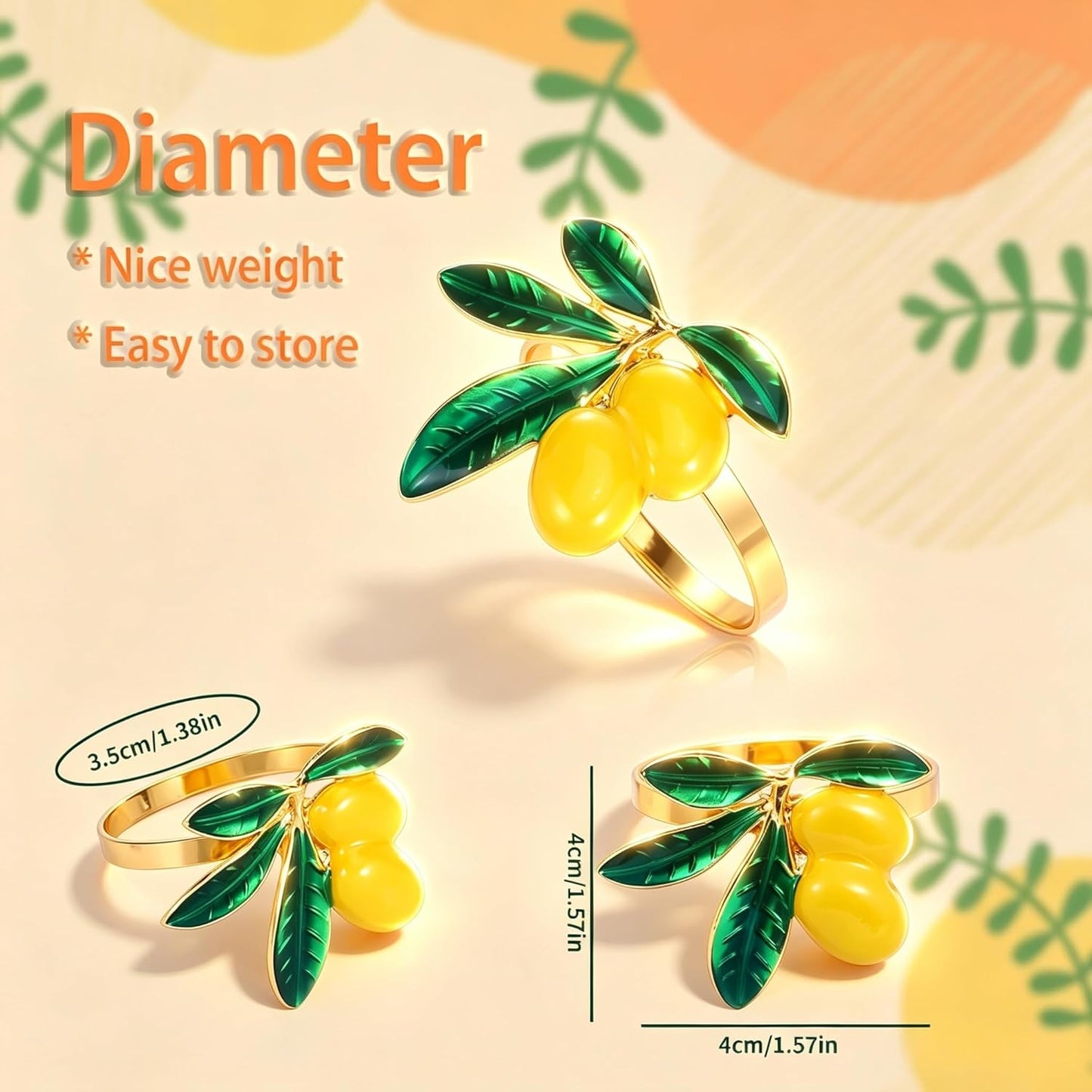Lemon Napkin Rings Set of 12 | Metal Spring Napkin Holders | Flower Napkins Buckle Ring for Mother's Day Birthday Wedding Dinners Parties Table Decoration and Daily Use(Yellow Lemon)