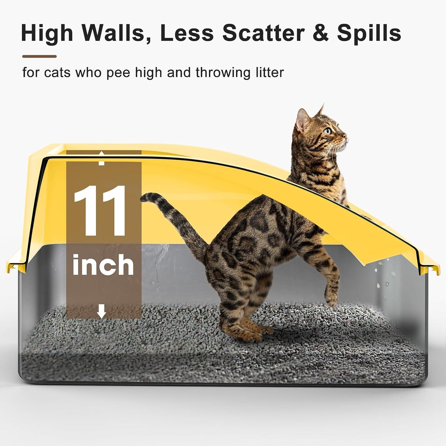 Stainless Steel Litter Box | XL Enclosed Cat Litter Boxes with Lid for Big Cats | High Sided, Anti-Urine Leakage | Non-Stick Bottom & Includes Litter Mat & Metal Scoop (Mustard Yellow)