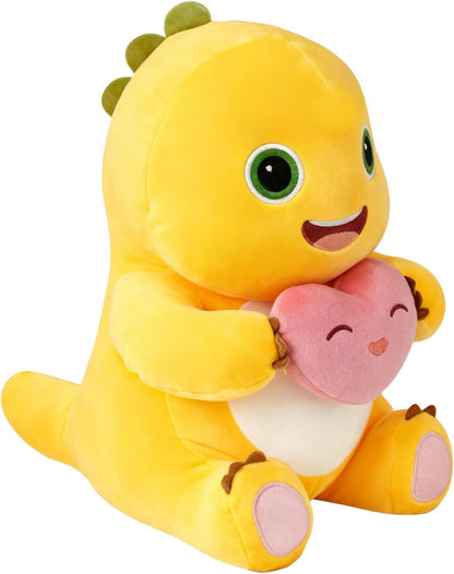 35cm Dinosaur Plush Pillow with Love Heart, Cute Dinosaur Stuffed Animal, Soft Yellow Dino Plush Doll, Kawaii Plush Pillow for Home Decoration