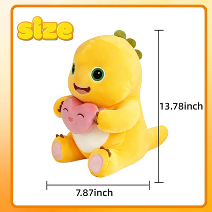 35cm Dinosaur Plush Pillow with Love Heart, Cute Dinosaur Stuffed Animal, Soft Yellow Dino Plush Doll, Kawaii Plush Pillow for Home Decoration