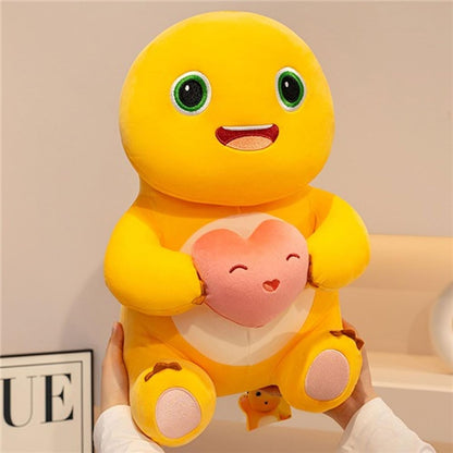 35cm Dinosaur Plush Pillow with Love Heart, Cute Dinosaur Stuffed Animal, Soft Yellow Dino Plush Doll, Kawaii Plush Pillow for Home Decoration