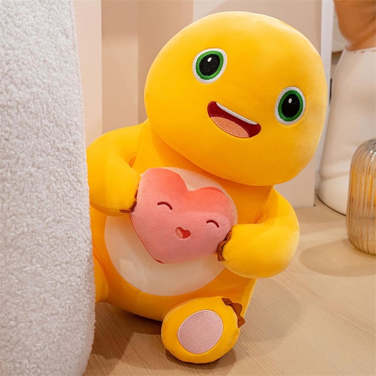 35cm Dinosaur Plush Pillow with Love Heart, Cute Dinosaur Stuffed Animal, Soft Yellow Dino Plush Doll, Kawaii Plush Pillow for Home Decoration